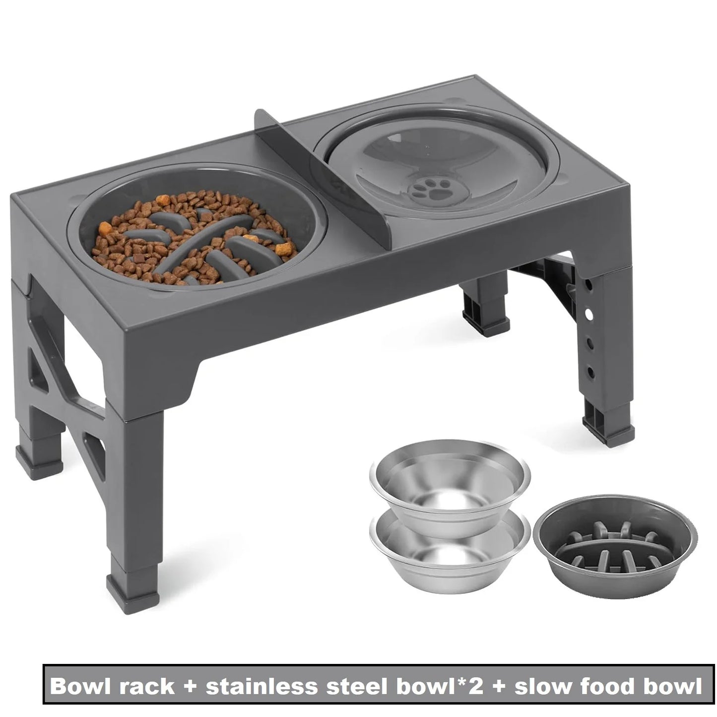 Adjustable Elevated Dog Feeder with Stainless Steel Bowls – 5 Heights