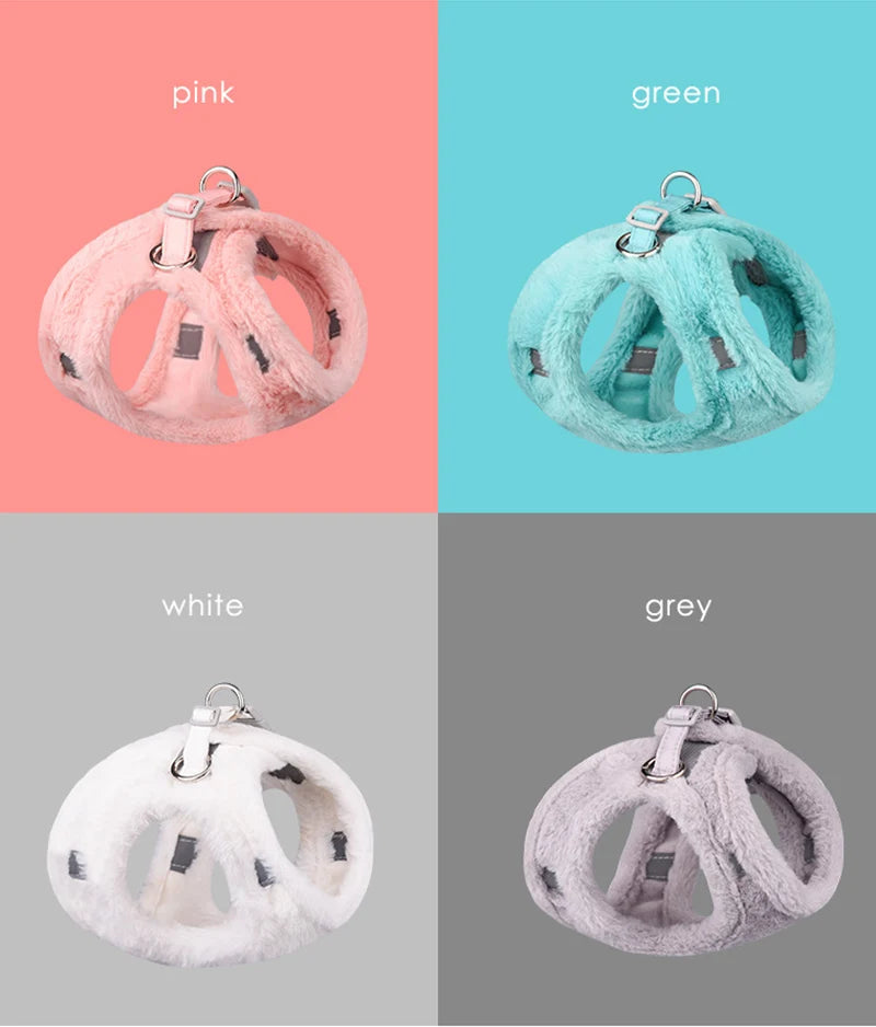 Winter Warm Faux Fur Cat & Dog Harness with Leash Set