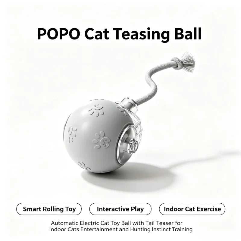 Smart Electric Rolling Cat Toy with Feather Tail
