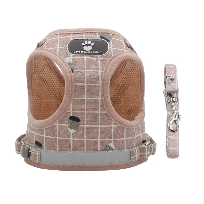 Adjustable Mesh & Plaid Cat Harness and Leash Set