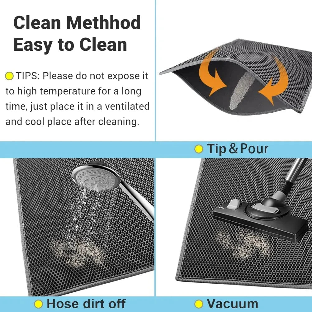 Tapis de litière pour chat avec cadeau - Tapis de litière pour animaux de compagnie double couche étanche