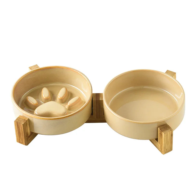 Ceramic Dog Bowl with Slow Feeder & Water Options