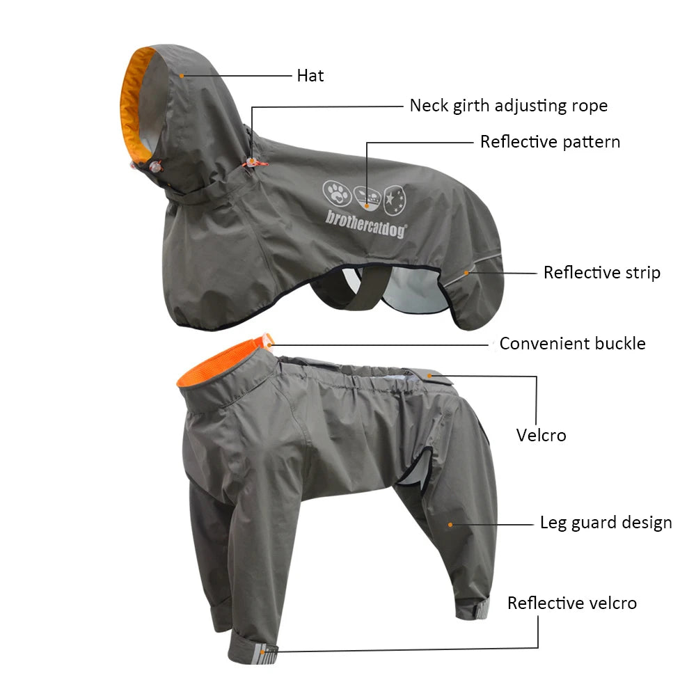 Waterproof Dog Raincoat Jumpsuit for Medium & Large Dogs