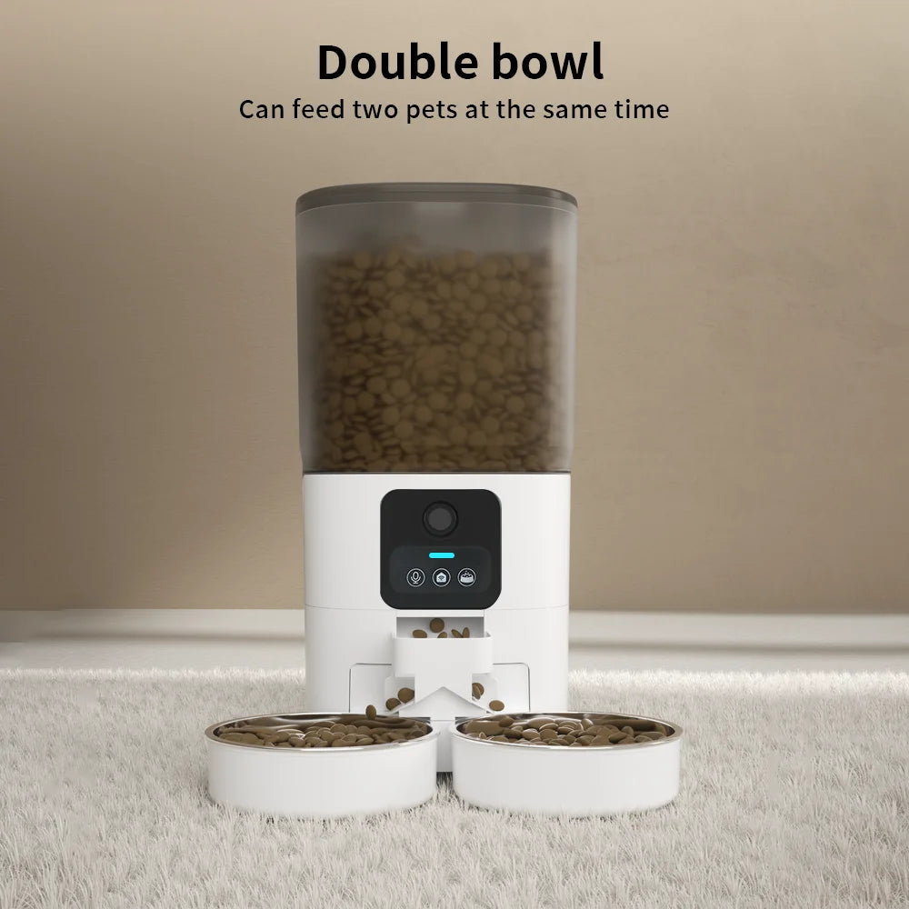 7L double bowl automatic cat feeder with camera and 7L WIFI dog feeder optional, with stainless steel bowl cat food dispenser