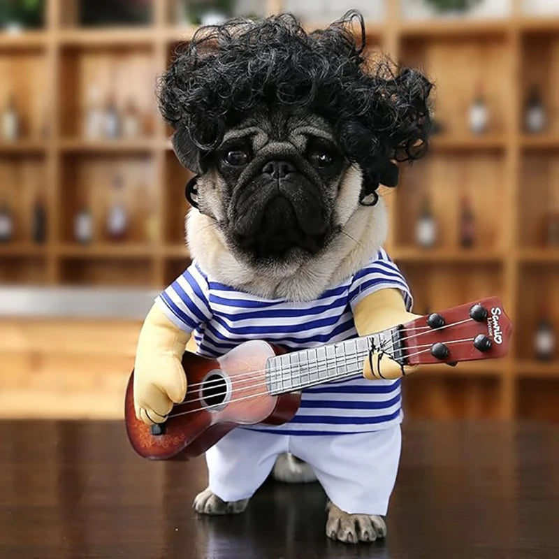 Pet Rock Star Guitar Costume for Dogs & Cats — Funny Halloween & Christmas Cosplay Outfit