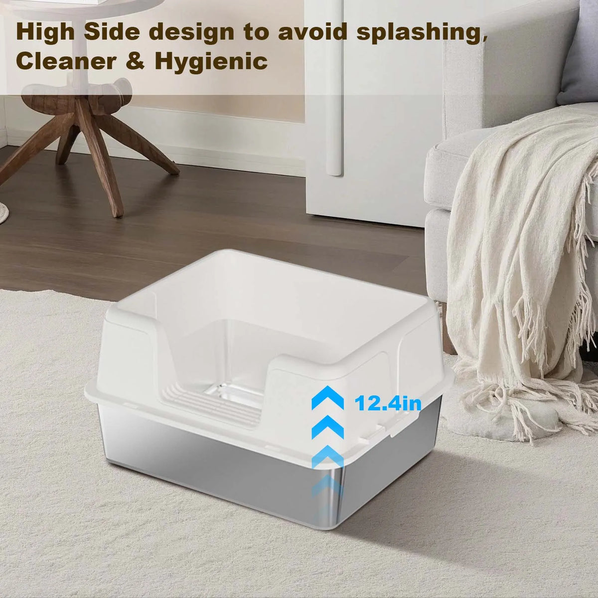 Stainless Steel Semi-Enclosed Cat Litter Box | High Sides | Anti-Splash | 3 Sizes