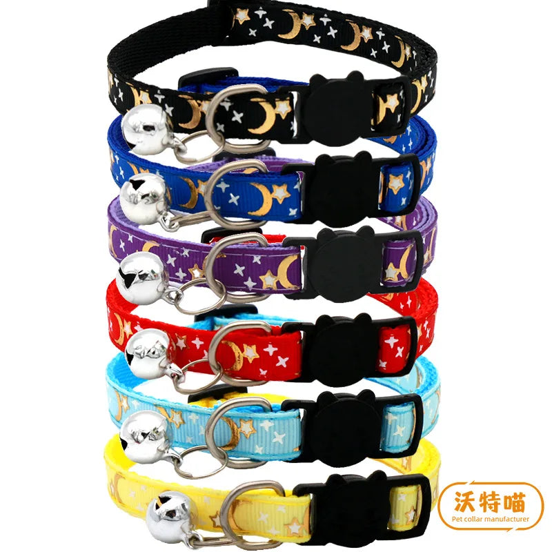 Reflective Moon and Star Safety Cat Collar with Breakaway Buckle