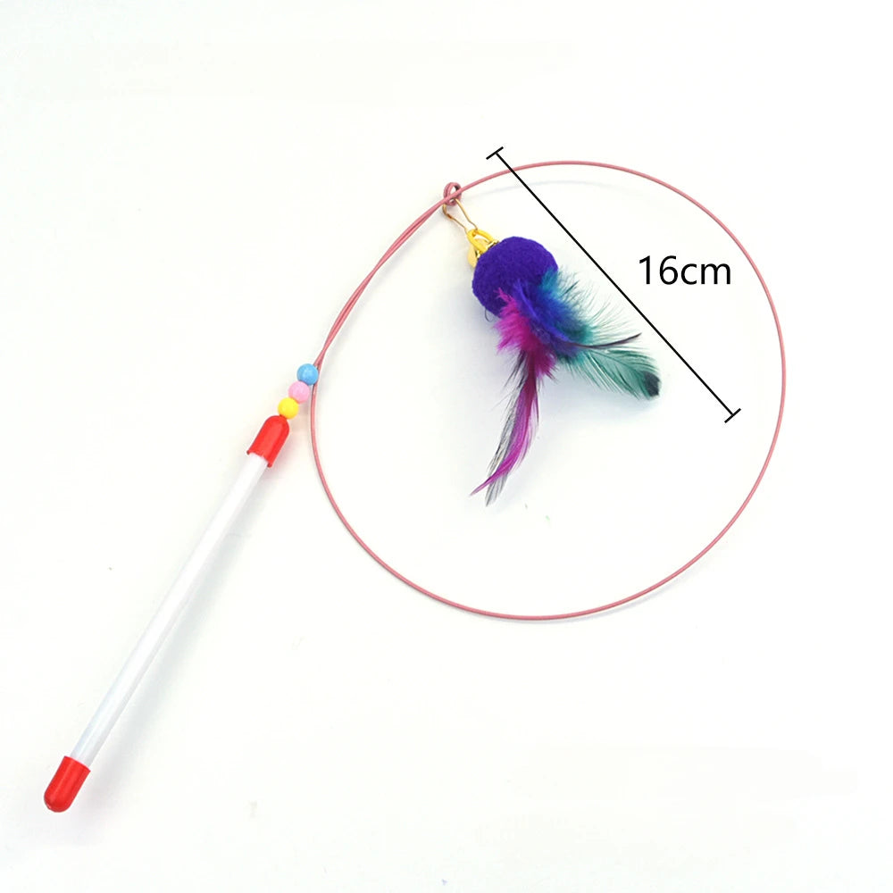 Interactive Feather Wand Cat Toy - Wire Teaser Stick for Kittens