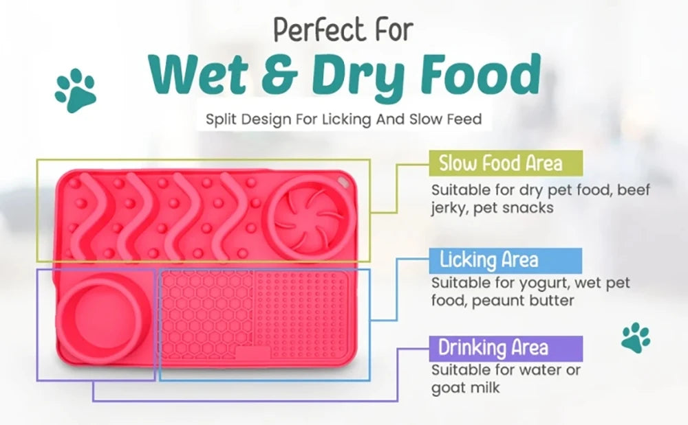 Slow Feeder Mat with Aluminium Bowl — Non-Toxic Silicone Anxiety & Boredom Relief for Dogs & Cats