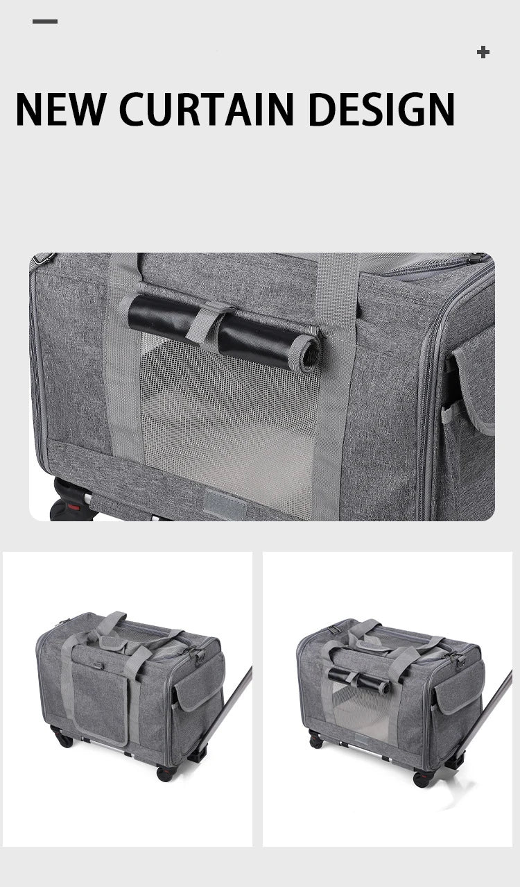 Sac de transport roulant pour animaux de compagnie avec roues — Approuvé par les compagnies aériennes et poussette pliable