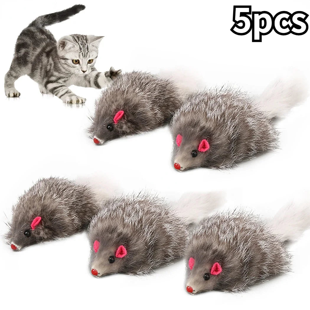 Rabbit Fur & Plush Mouse Toy for Cats – Long Tail Chew & Play Mice