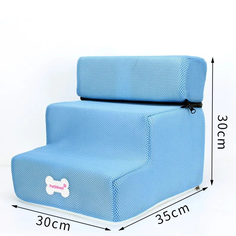 Anti-Slip Pet Stairs with Removable Washable Cover – 2 or 3 Step Ramp for Dogs & Cats