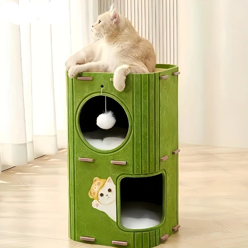 Tree-Shaped Cat Condo with Scratching Posts & Toys
