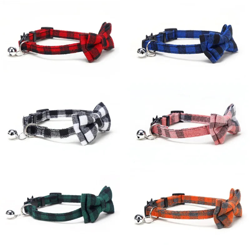 Collier pour chat sécurisé avec nœud papillon et clochette - Motif écossais