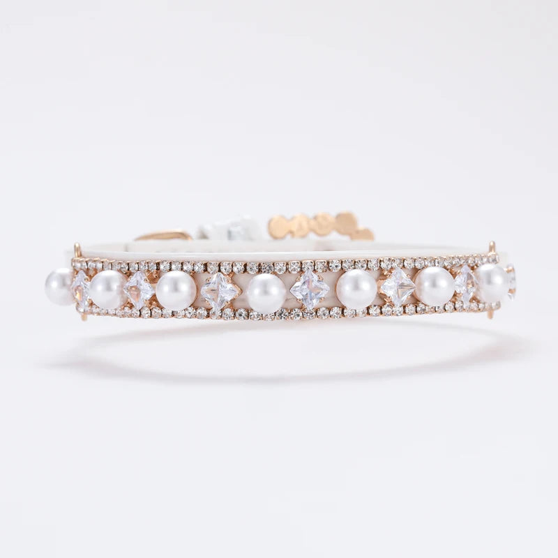 Rhinestone & Pearl Cat Collar Necklace