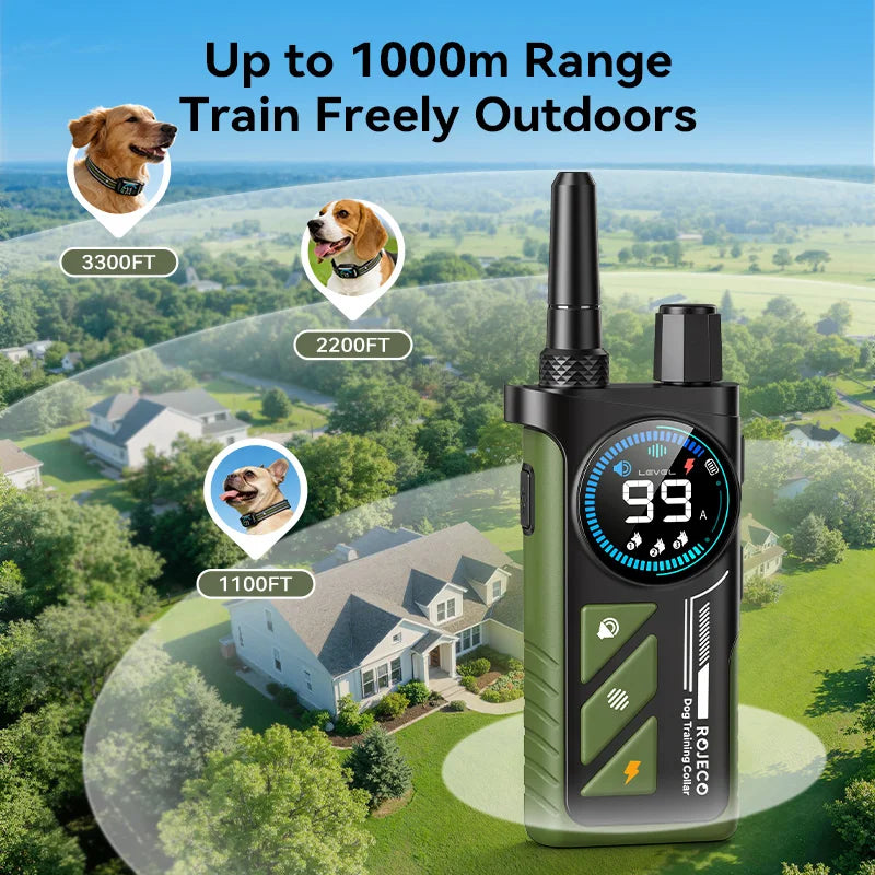 Collier de dressage pour chien avec télécommande 1000m, vibrations et anti-aboiements