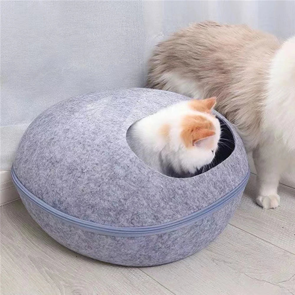 Egg-Shaped Felt Cat Bed with Mattress