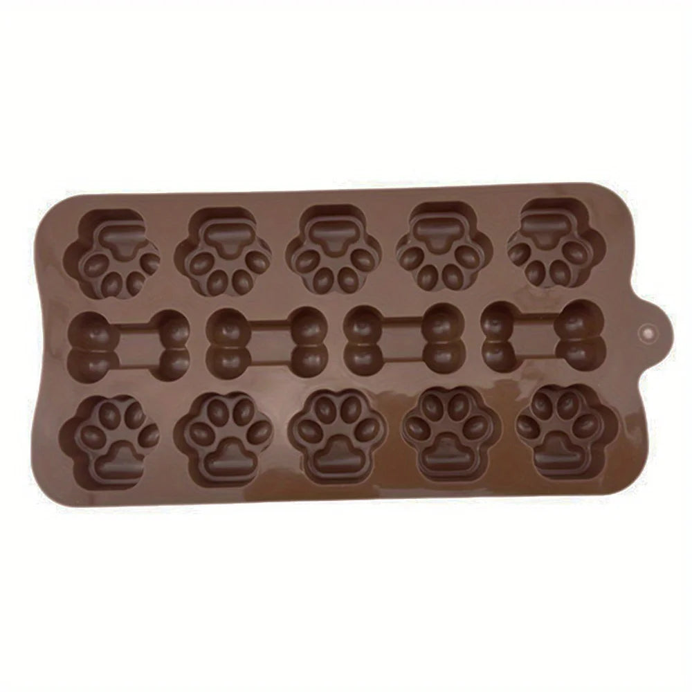 Moule en silicone pour friandises pour animaux – 14 grilles en forme d'os de chien et de patte de chat pour des friandises faites maison