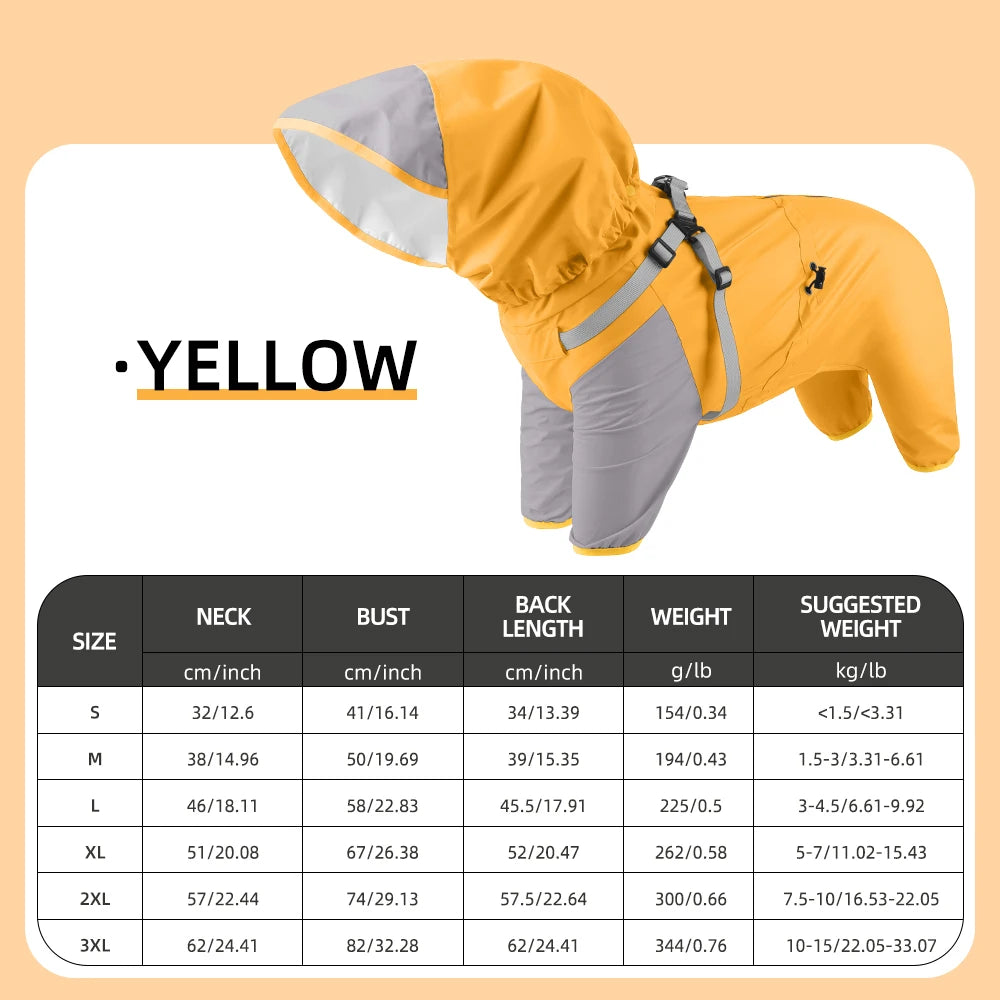 Waterproof Dog Raincoat with Harness & Detachable Hood