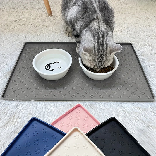 Non-Slip Pet Feeding Mat - Silicone Placemat with Paw Print Design