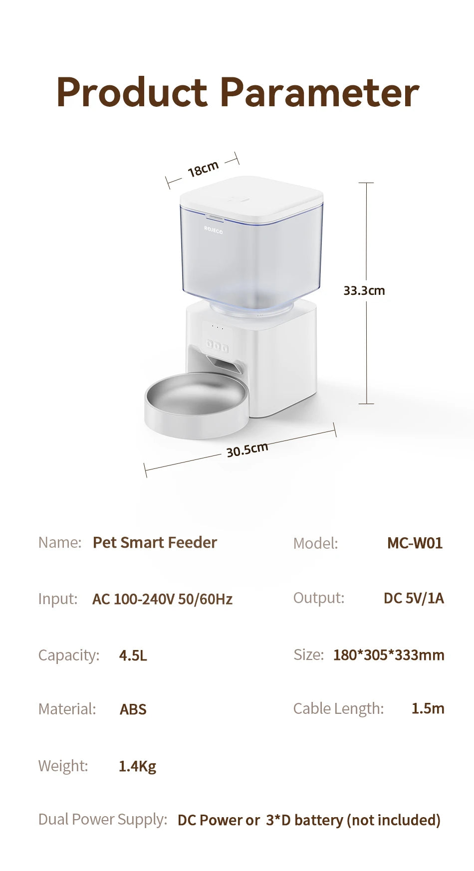 4.5L Smart Wi-Fi Automatic Pet Feeder with App Control