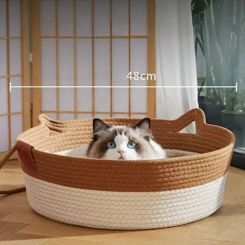 Hand-Woven Rattan Cat Bed – Summer Cooling