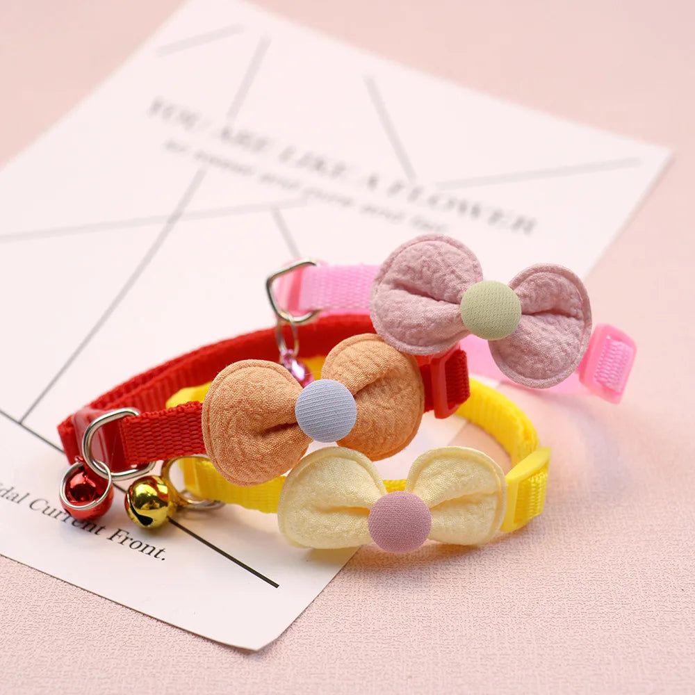 Cute Bow Cat & Small Dog Collar with Bell & Quick-Release Buckle