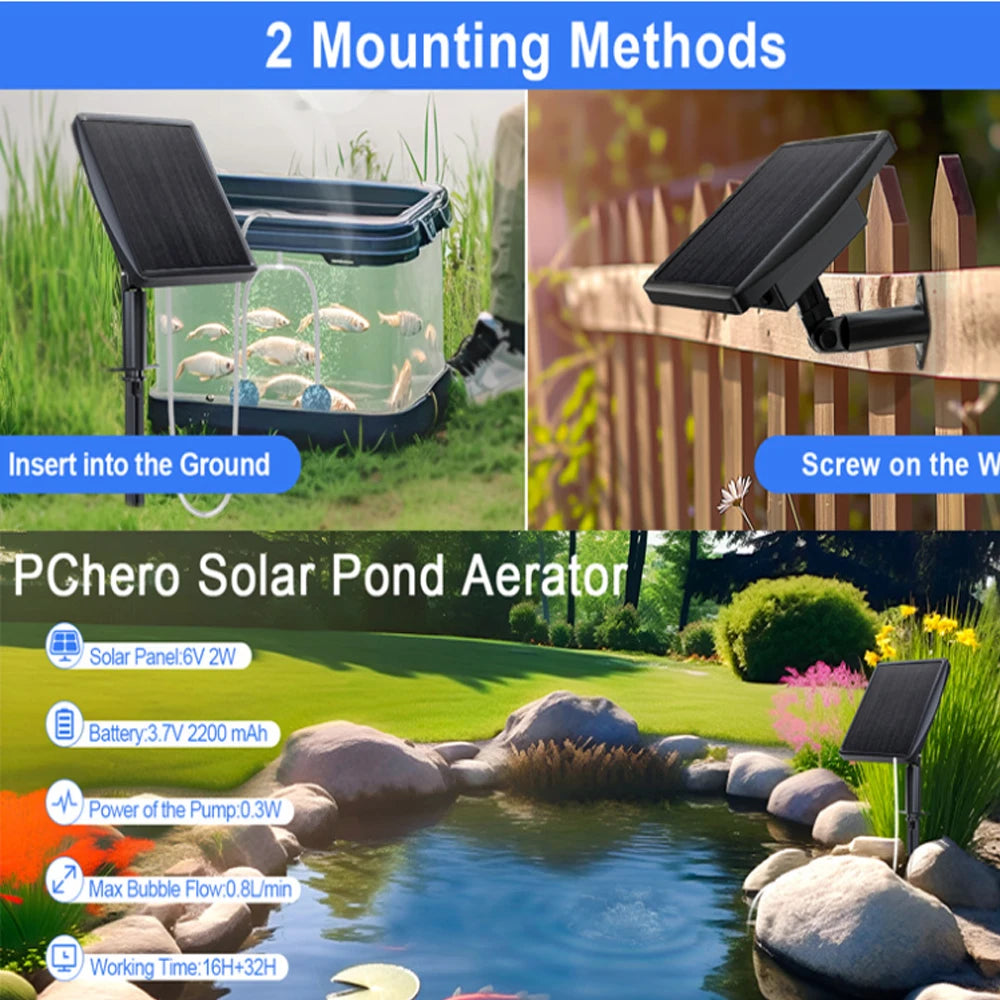 Solar-Powered Portable Aquarium Air Pump — Indoor & Outdoor Fish Oxygen Pump