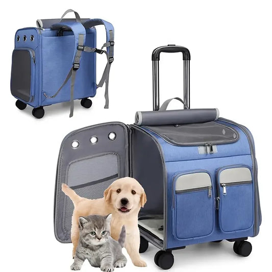 Sac à dos de transport pour animaux 4-en-1 à roulettes avec poussette et siège auto