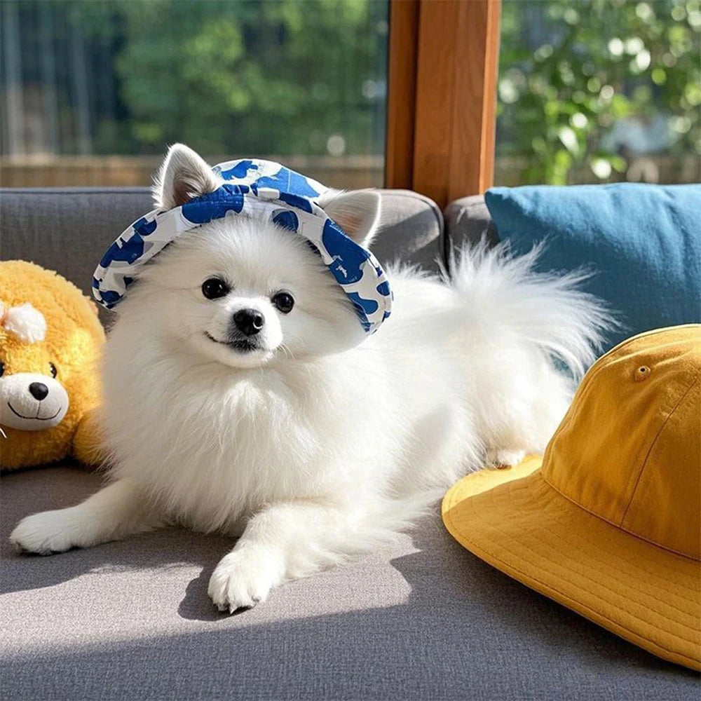 Summer Cat Dog Sunscreen Hat with Printed Checkered Pet Fisherman Hat Suitable for Cats Small Medium-sized Dogs Outdoor Supplies