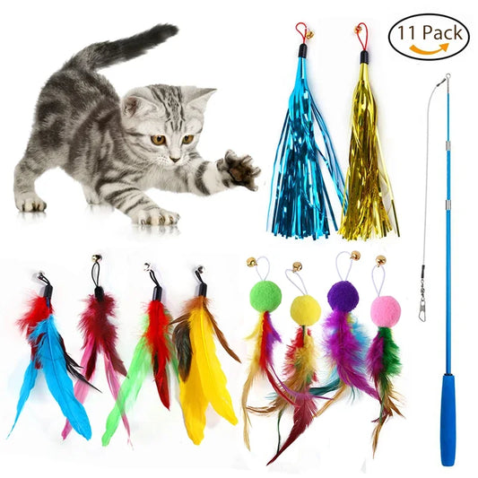 Retractable Cat Feather Wand Set