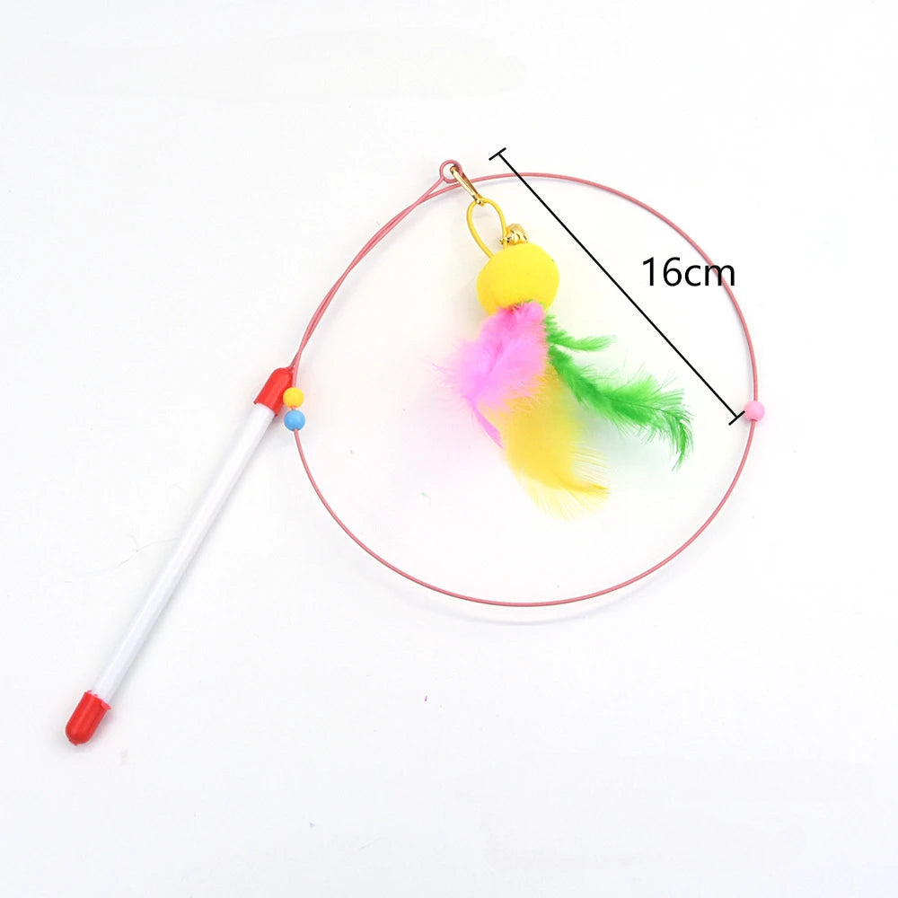 Interactive Feather Wand Cat Toy - Wire Teaser Stick for Kittens