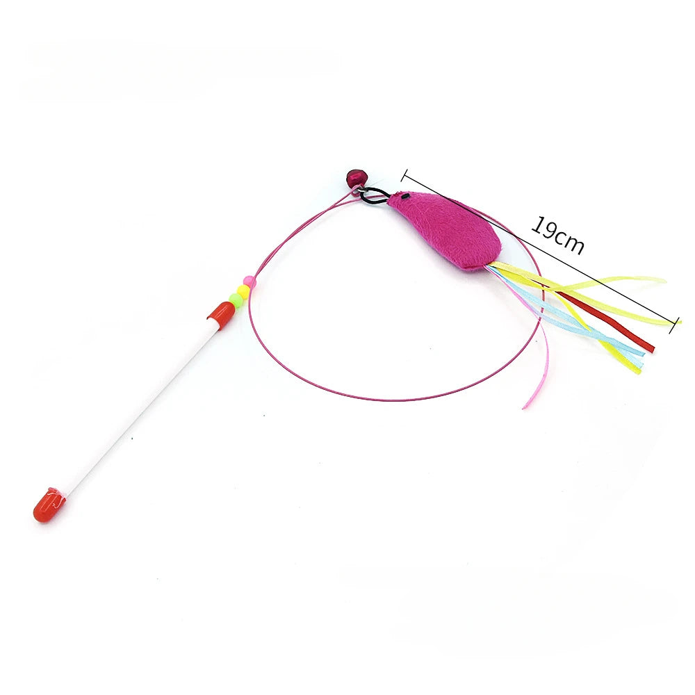 Interactive Feather Wand Cat Toy - Wire Teaser Stick for Kittens