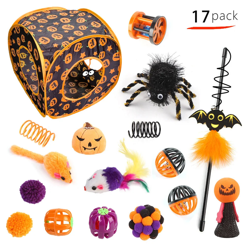 Halloween Cat Toy Variety Set with Wand, Mouse and Bell