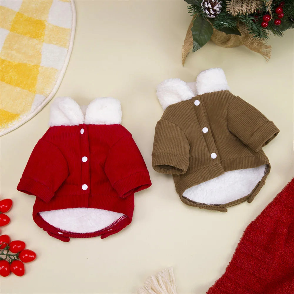 Christmas Pet Jacket with Fur Collar & Traction Ring