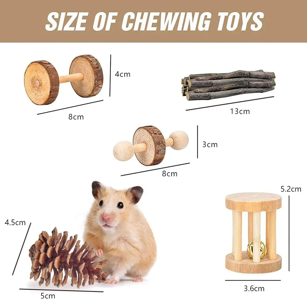 Wooden Molar & Play Toy Set for Small Pets