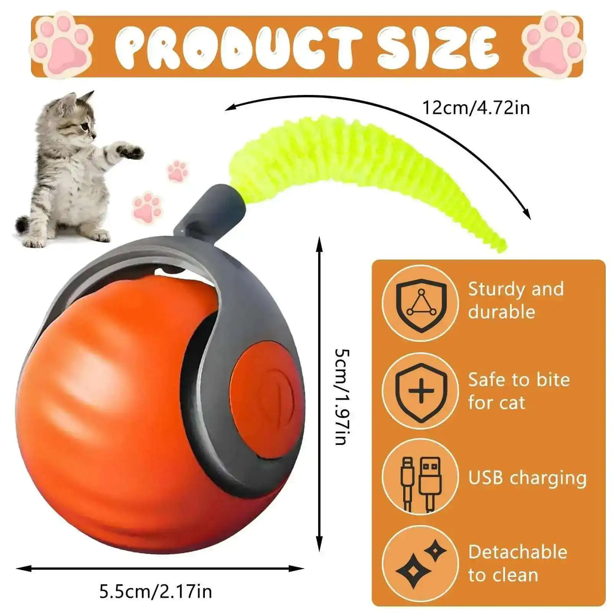 Smart Touch & Motion Activated Rolling Ball Toy for Cats & Dogs