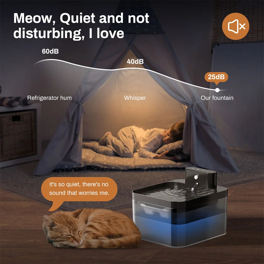 Fontaine à eau sans fil pour animaux de compagnie 2,2 L – Gamelle intelligente à induction pour chats et chiens avec filtre