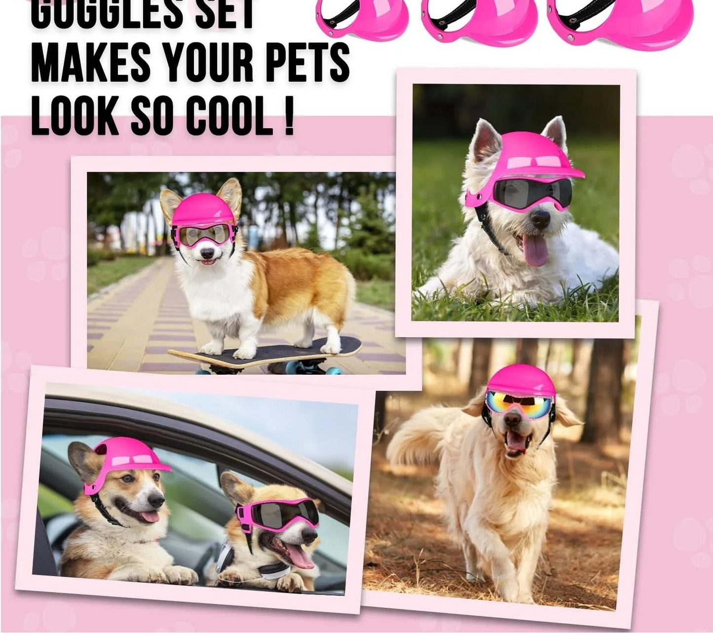 Ensemble lunettes et casque pour chien - Lunettes de soleil de protection UV pour grands chiens
