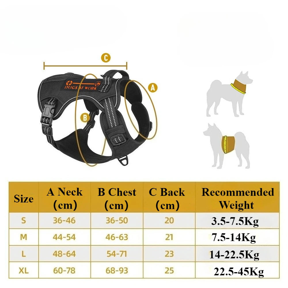 Harnais tactique anti-traction réfléchissant pour chiens de taille moyenne et grande