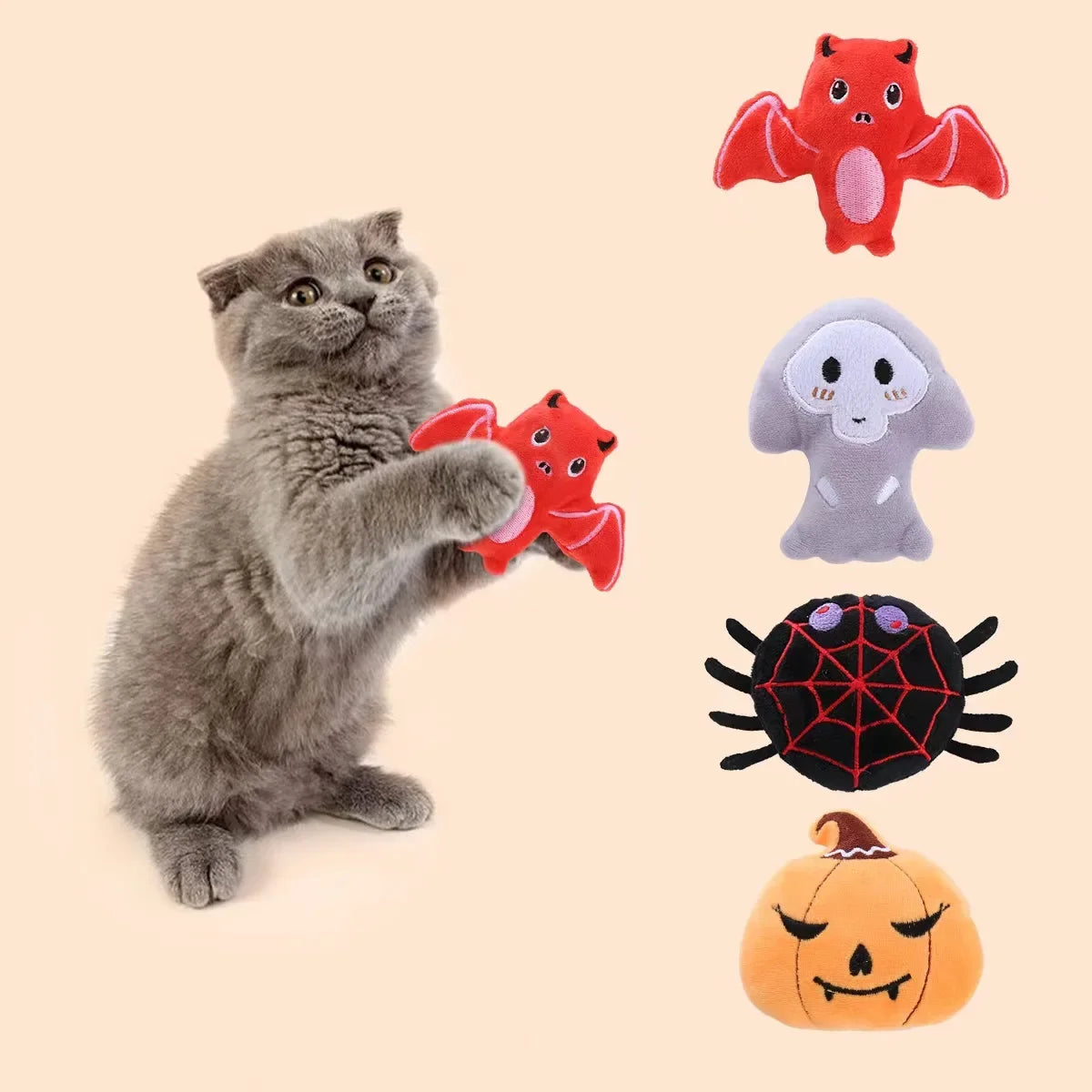 Halloween Cat Catnip Toy - Bat & Spider Shaped Interactive Teething Toy