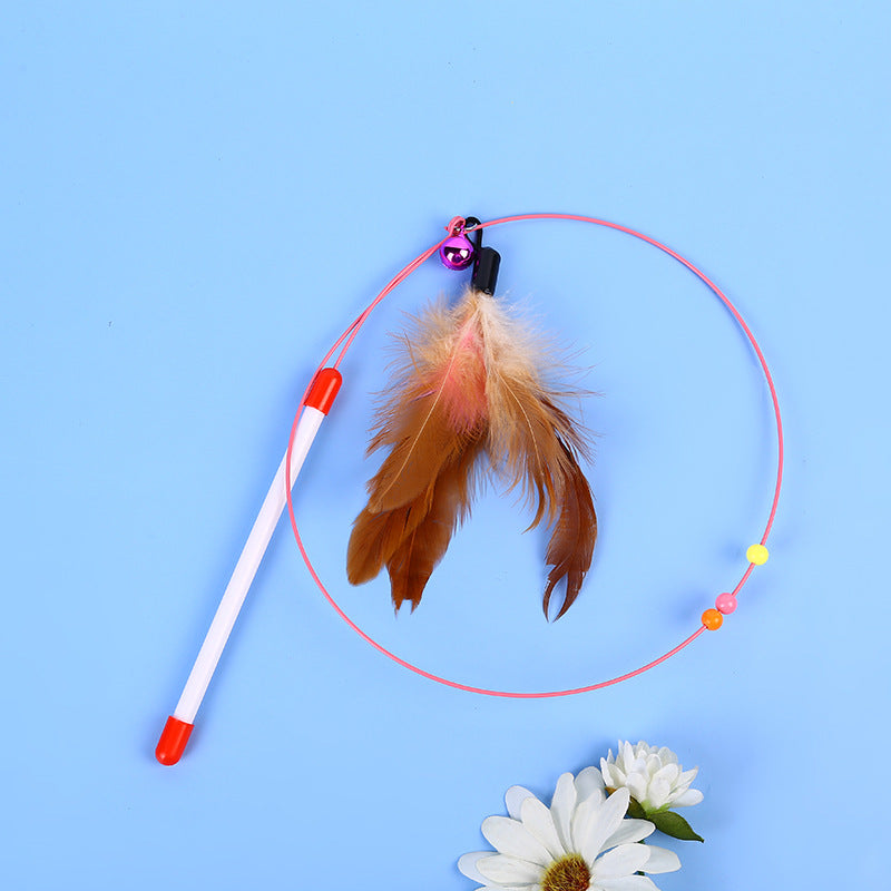 Interactive Feather Wand Cat Toy - Wire Teaser Stick for Kittens