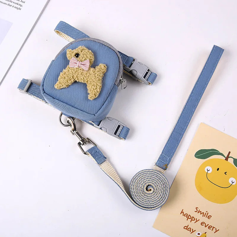 Cartoon Print Cat & Dog Harness with Leash Set and Snack Bag