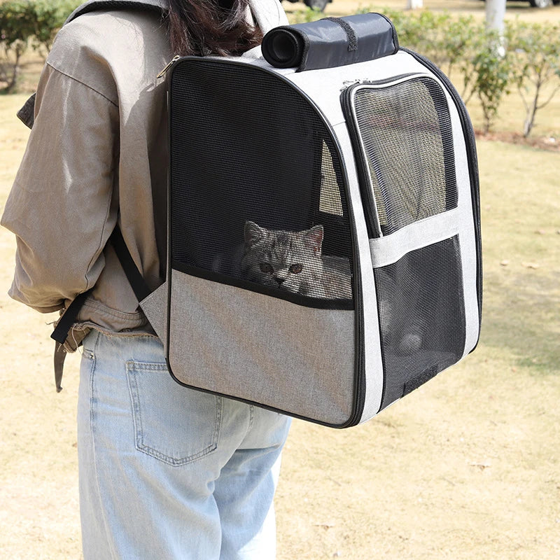 Foldable Breathable Pet Carrier Backpack – Shoulder Bag for Cats & Small Dogs