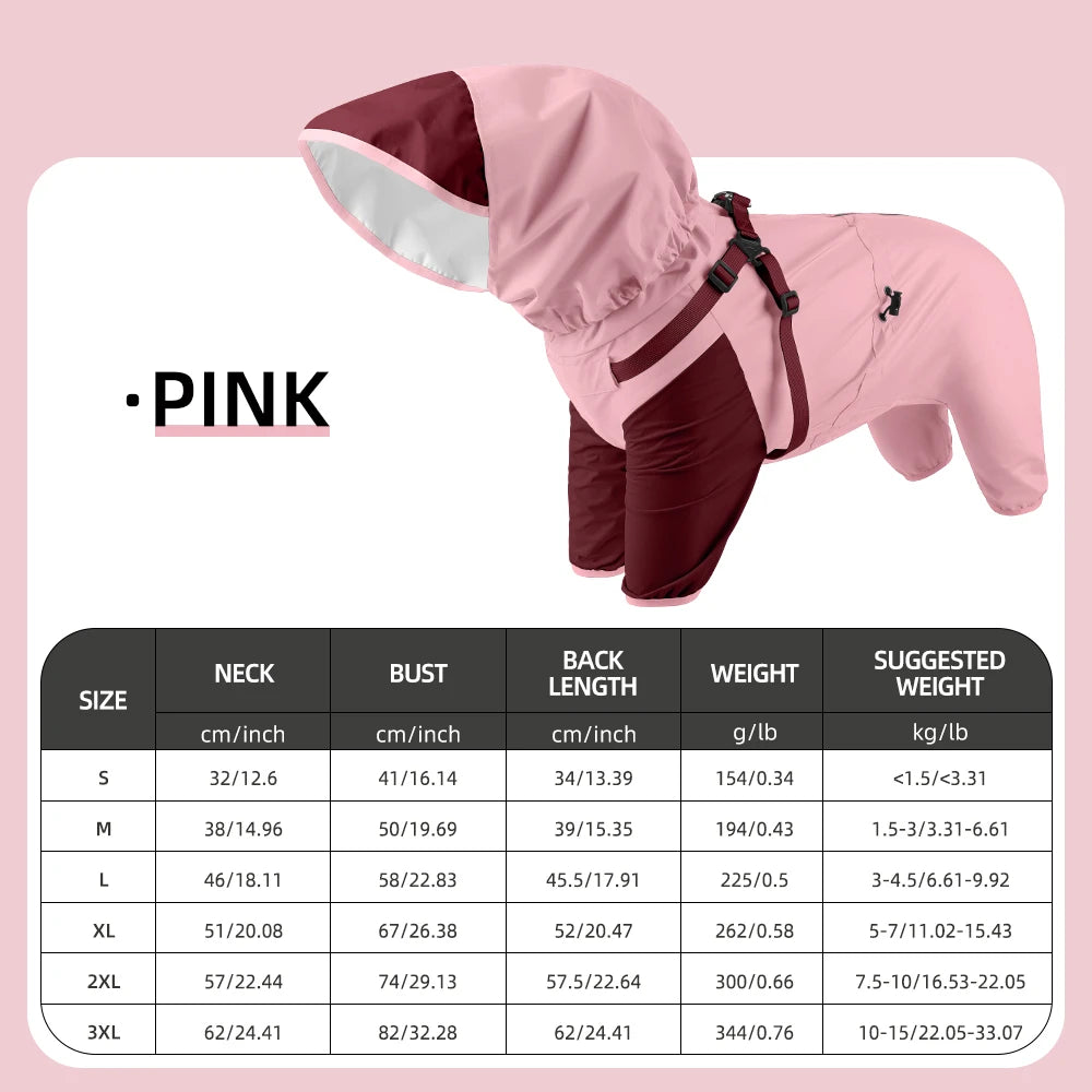Waterproof Dog Raincoat with Harness & Detachable Hood