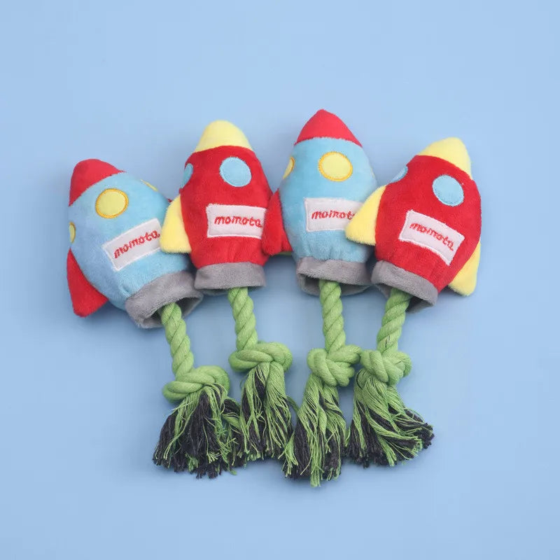 Plush Rocket Dog Toy - Bite Resistant Corduroy Chew Toy for All Dog Sizes
