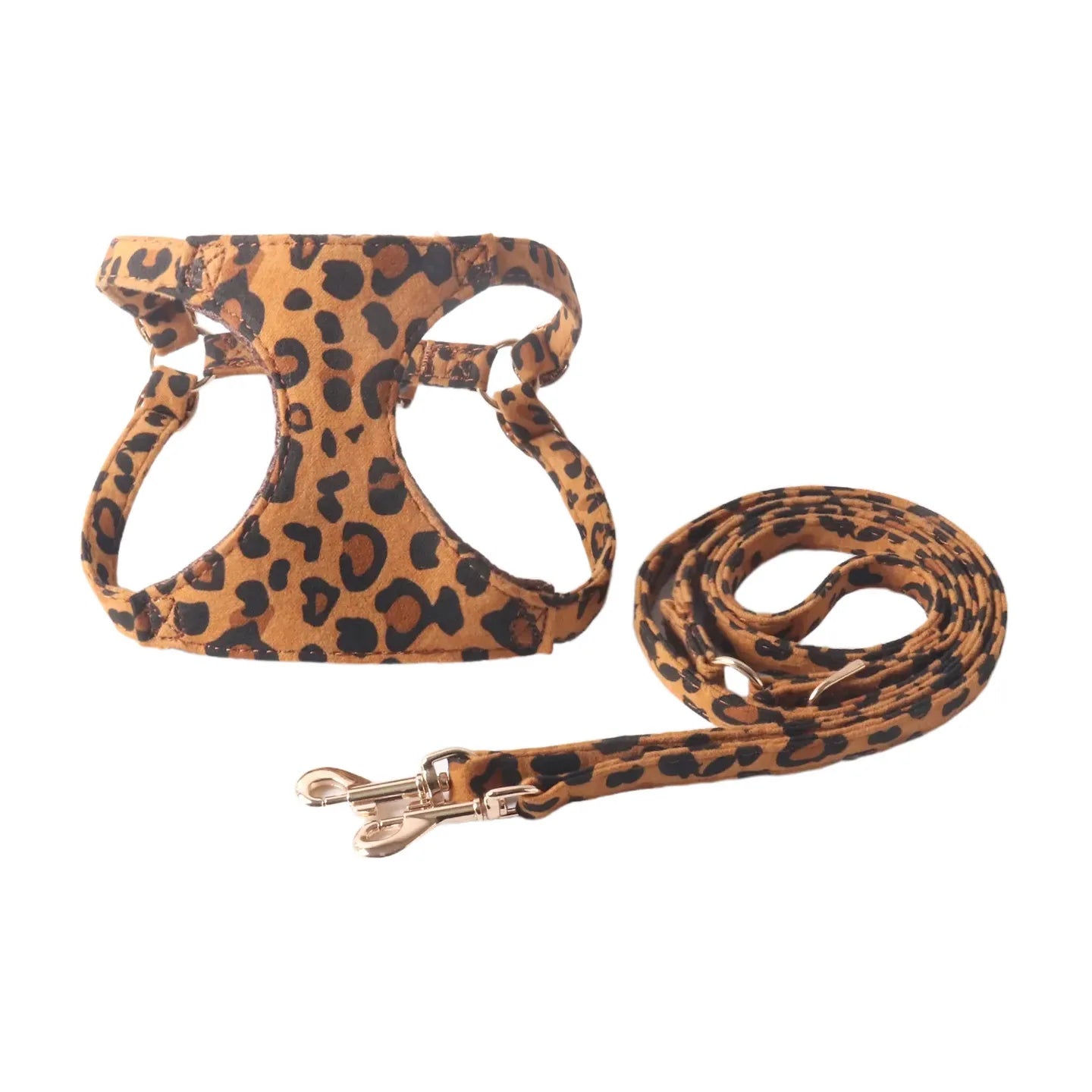 Leopard Print Dog Harness & Lead Set – Padded Vest for Small Dogs