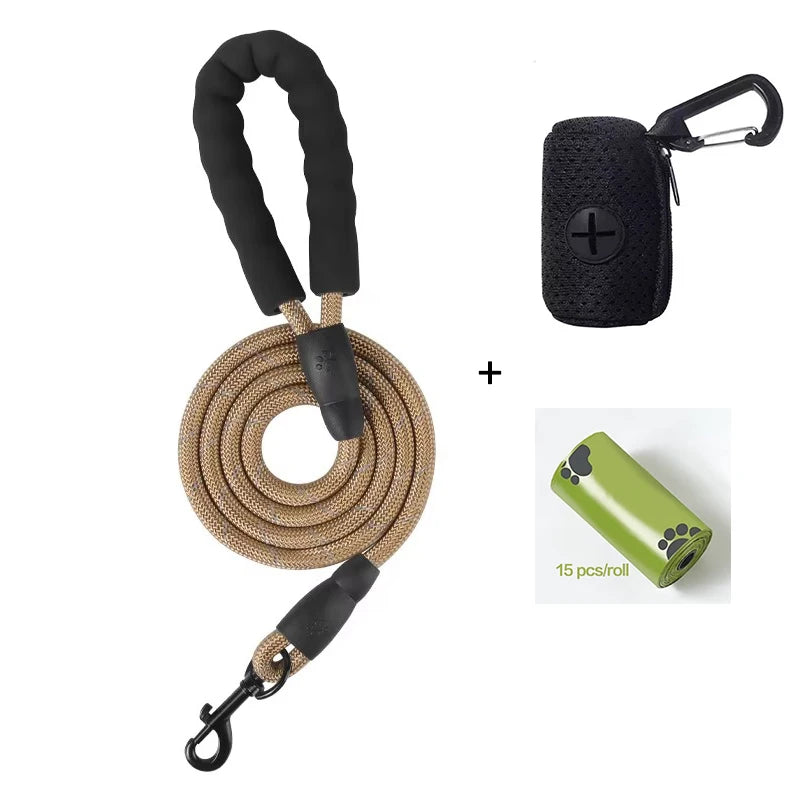 Reflective Dog Leash with Poop Bag Dispenser