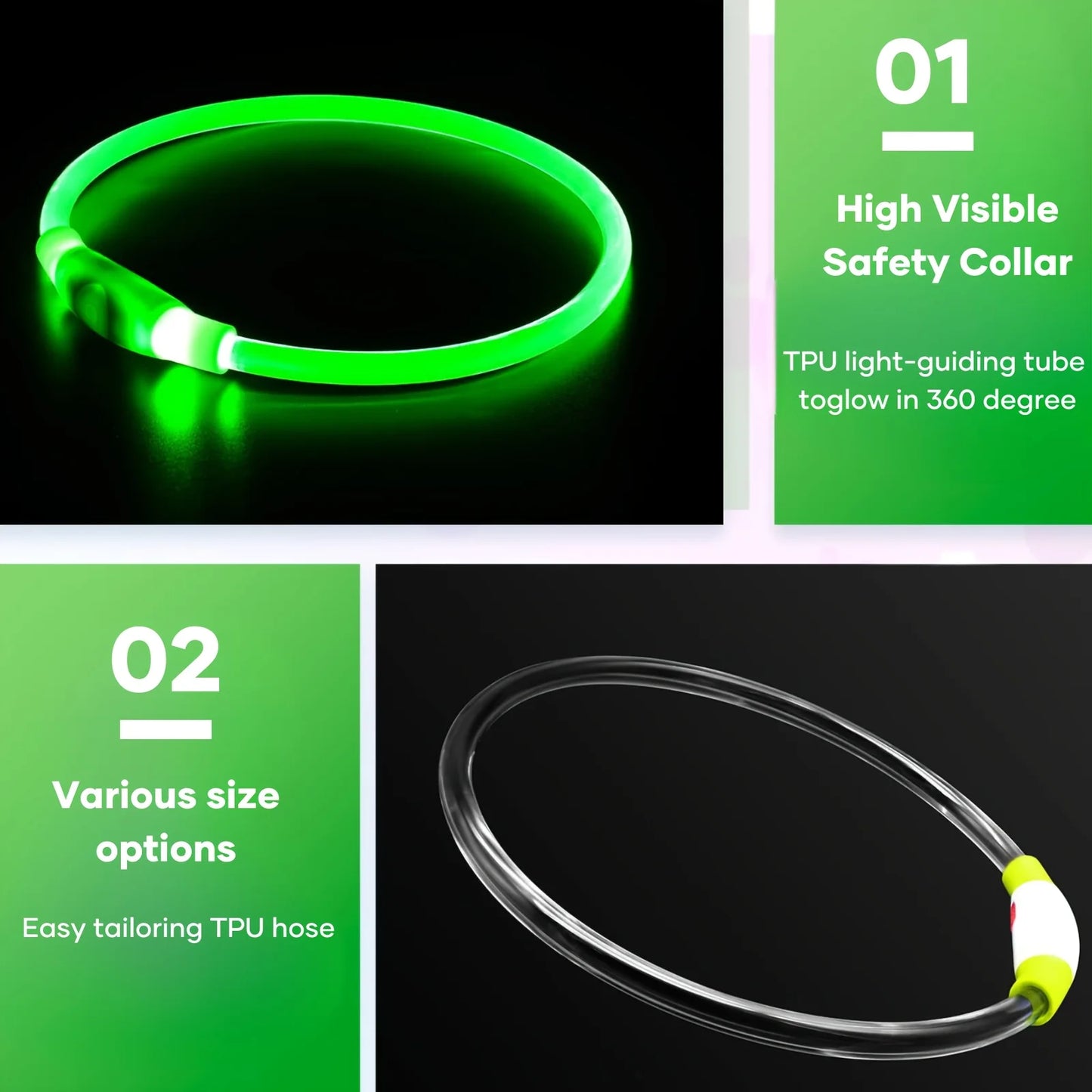 Collier lumineux LED pour chien - Collier de sécurité rechargeable par USB pour une visibilité nocturne