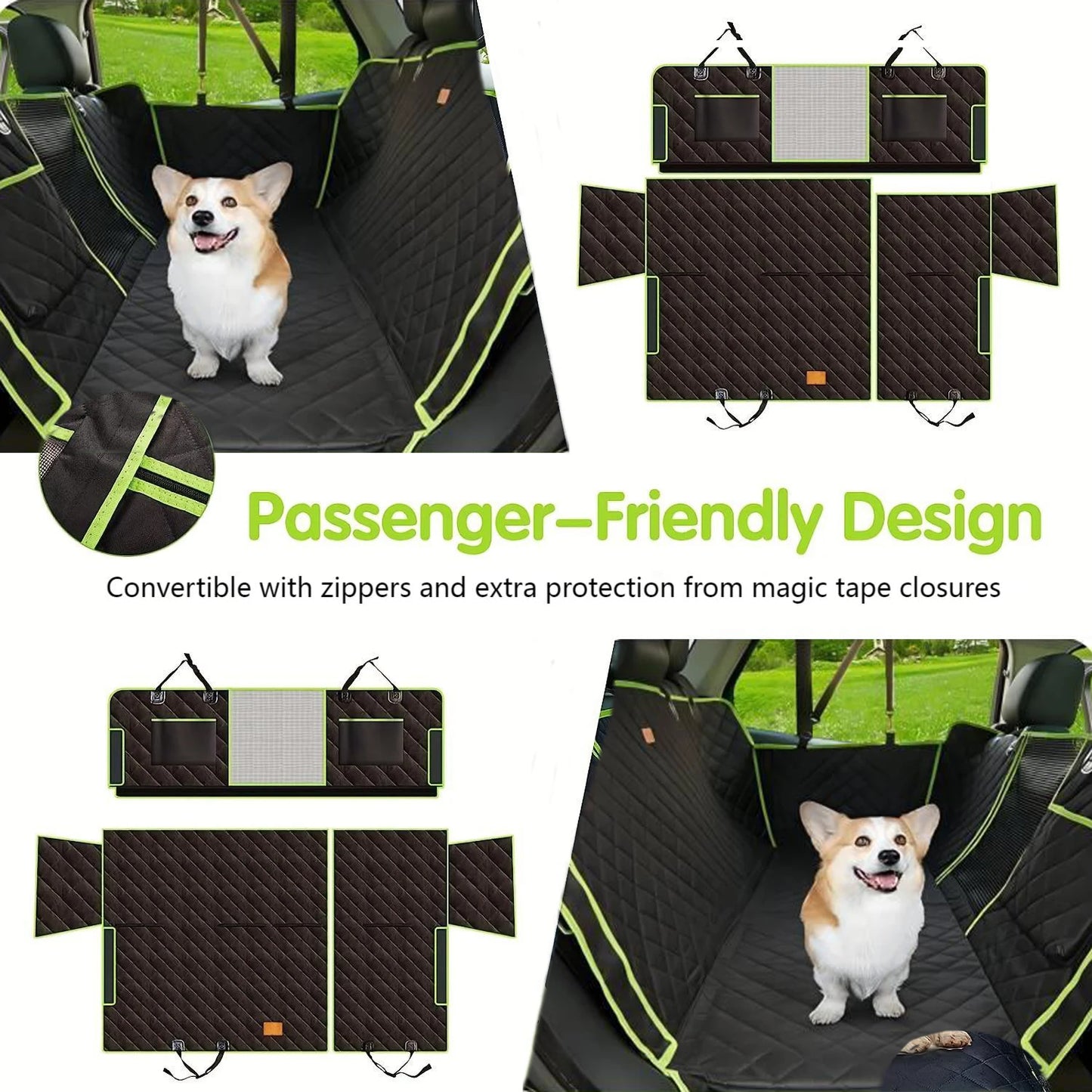 Housse de siège de voiture hamac pour chien 6-en-1 améliorée et imperméable avec fenêtre en maille